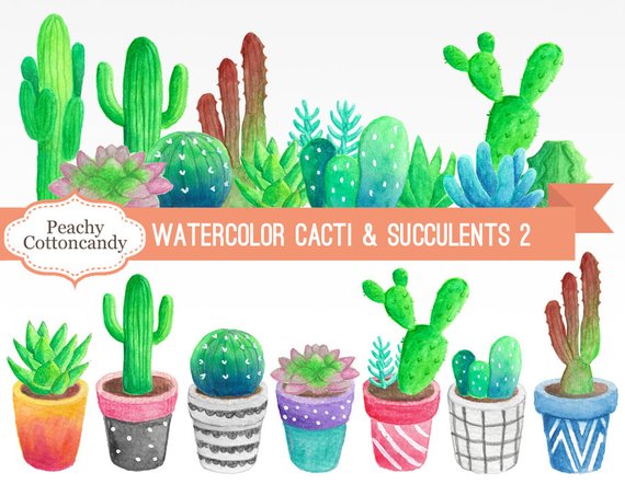 570x453 Buy 2 Get 1 Free Watercolor Cactus Clipart 2 Cactus Clip Art Etsy