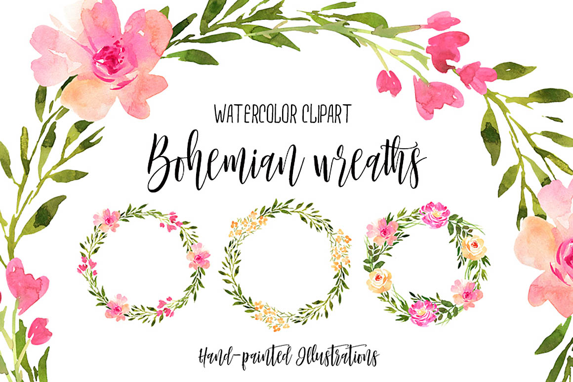 1160x773 Free Watercolor Bohemian Wreaths