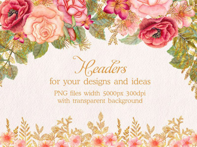 400x300 Free Watercolor Glitter Floral Headers By