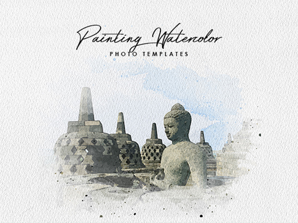 600x450 Free Download 4 Photo Template Watercolor Painting Effect. Psd File