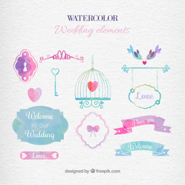 626x626 Watercolor Wedding Elements Vector Free Download