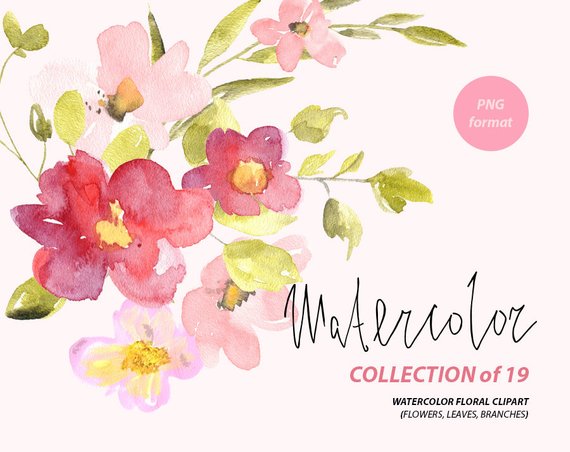 570x452 Watercolor Flower Clipart 19 Red Amp Pink Flowers Aquarelle Etsy