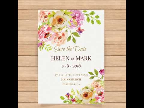 480x360 Cute Wedding Invitation With Watercolor Flowers Free Vector In