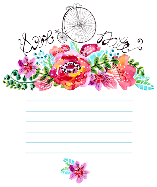 500x597 Watercolor Flower Wedding Invitation Vector Graphics 01 Free Download