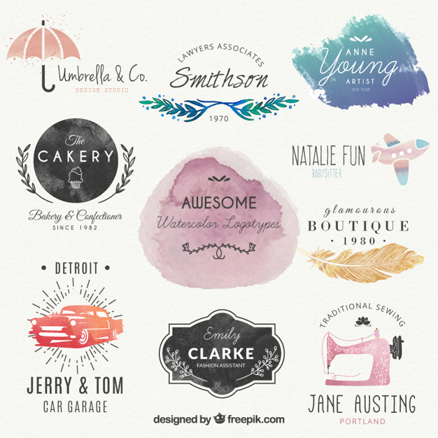 626x626 Lovely Watercolor Logos Vector Free Download