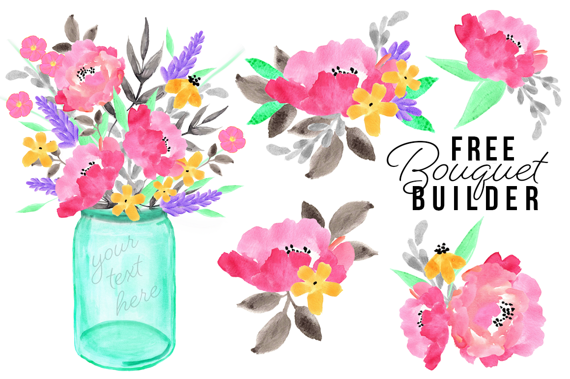 1160x772 Free Watercolor Bouquet Builder Set By Thehungryjpeg