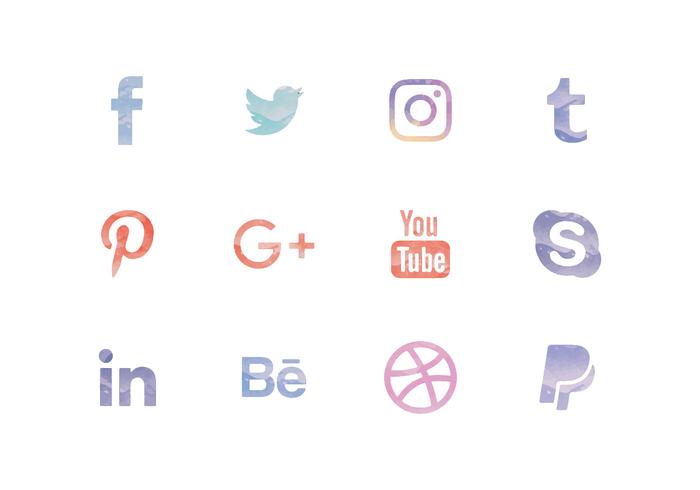 700x490 Vector Watercolor Social Media Icons Set