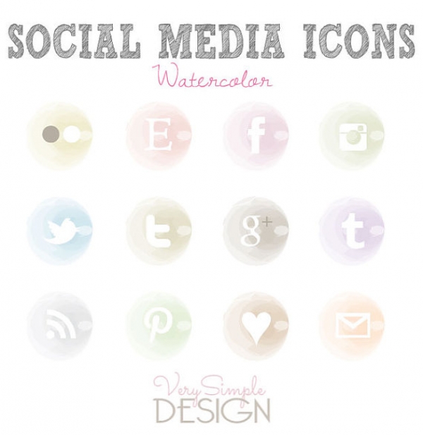 600x617 Watercolor Social Media Icons