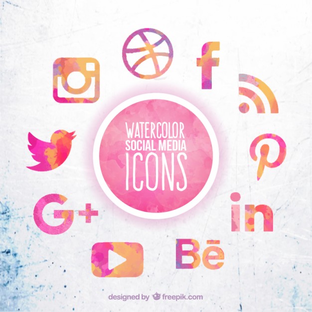 626x626 Watercolor Social Media Icons Vector Premium Download