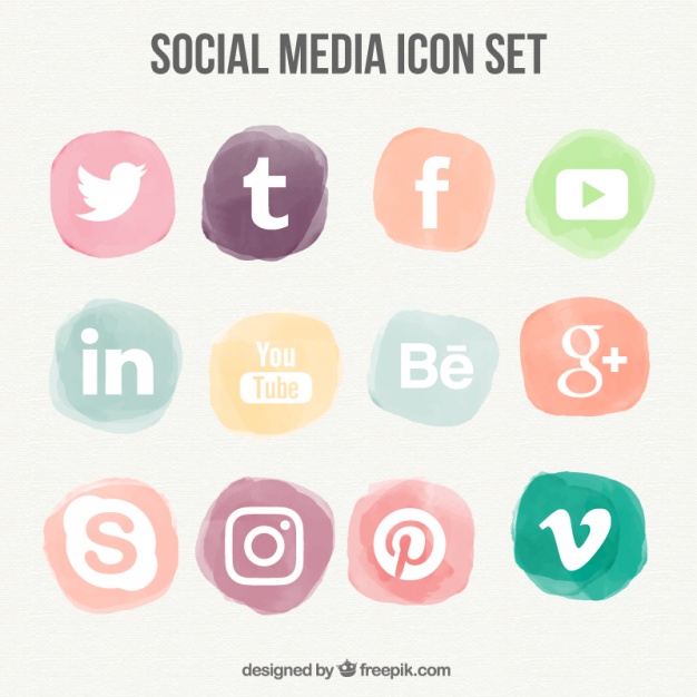 626x626 Collection Of Social Media Watercolor Icons Vector Free Download