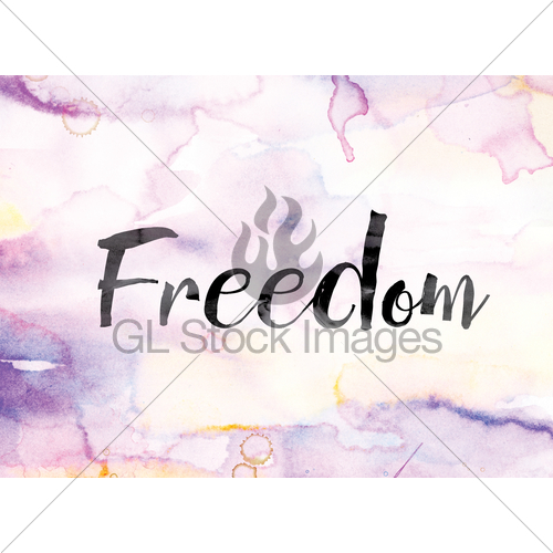 500x500 Freedom Colorful Watercolor And Ink Word Art Gl Stock Images