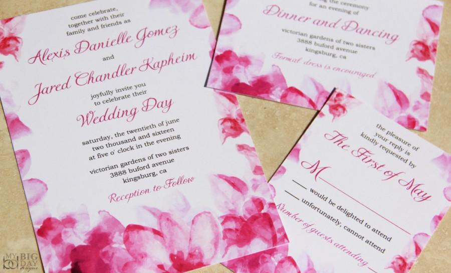 900x544 New! Floral Watercolor Wedding Invitation Set. Pink Watercolor