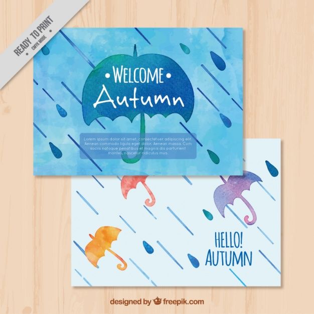 626x626 Autumn Beautiful Watercolor Cards With Umbrella Free Vector My