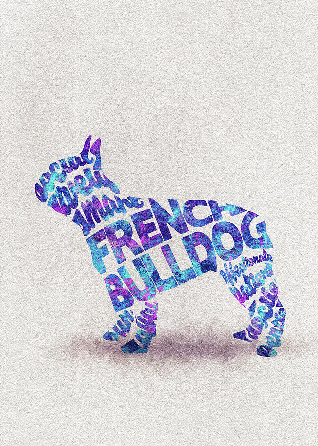 642x900 French Bulldog Watercolor Painting Typographic Art Painting By