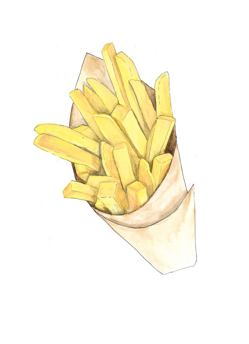 849x1169 French Fries Paper Cone Hand Drawn Watercolor Illustration By