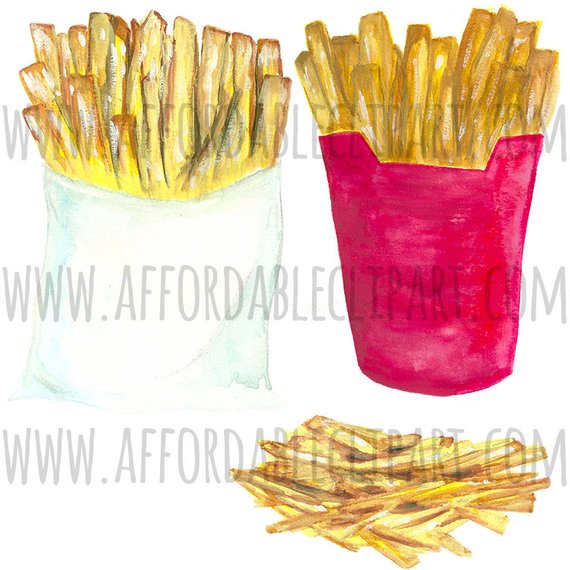 570x570 French Fries Clipart Watercolor Clipart Digital Clipart Diy Etsy