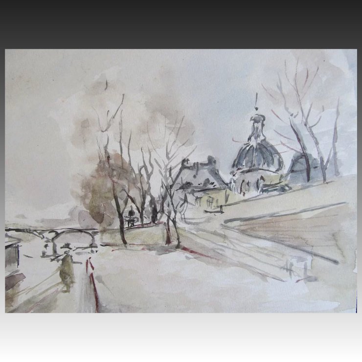 740x740 Reserved Vintage Edwardian French Watercolor Painting Paris In