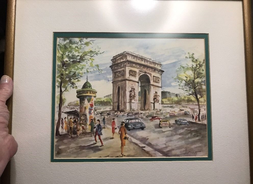 992x722 Vintage 1960s Watercolor French Painting Signed Arno Paris Mid
