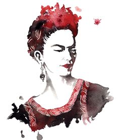 236x279 Frida Kahlo Art Print, Hand Colorized With Watercolors, Spirograph
