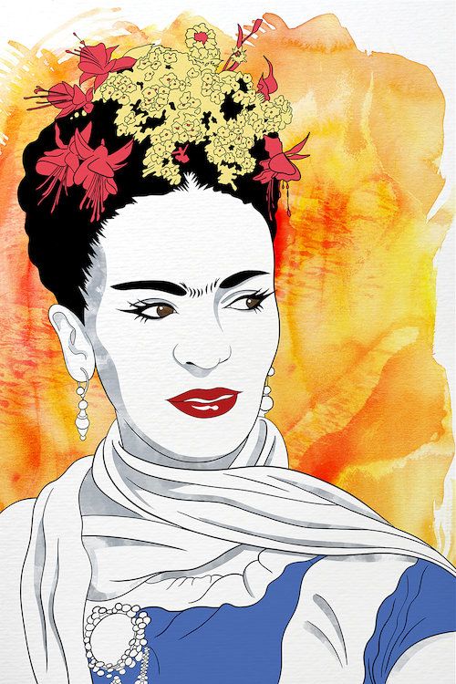 500x750 Frida Watercolor Color Pop Canvas Artwork By 5by5collective