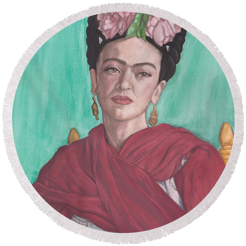 850x850 Watercolor Painting Pencil Drawing Of Frida Kahlo, Sitting, With