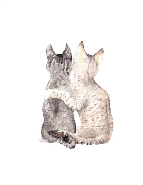 498x644 Cat Best Friends Watercolor Greeting Card Cute Couple Love Card
