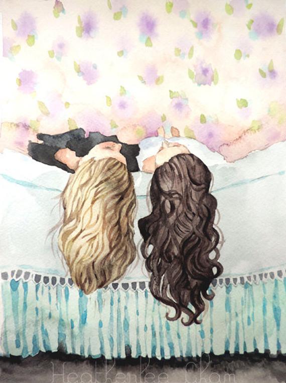 570x763 Best Friends Art Sisters Art Watercolor Painting Print Etsy