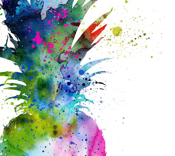 600x537 Pineapple Watercolor Art Print, Fruit Watercolor Art Painting