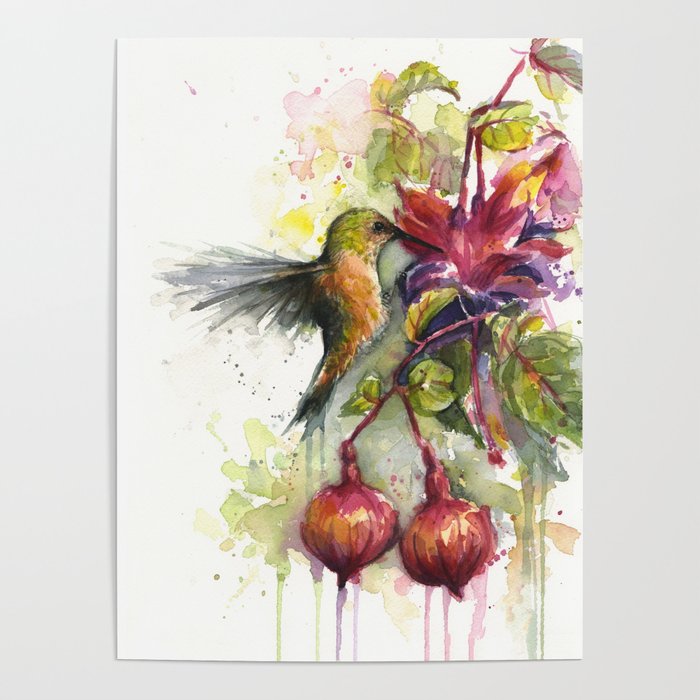 700x700 Hummingbird And Fuchsia Watercolor Poster By Olechka Society6