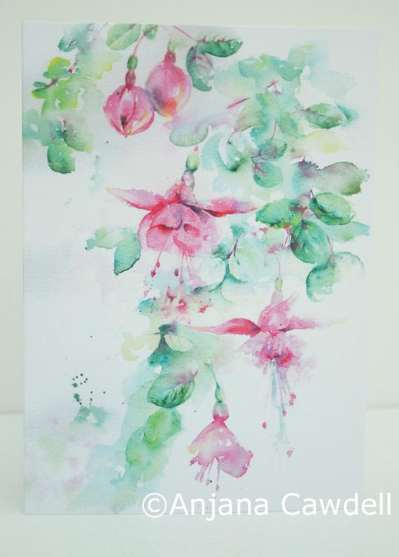 570x795 Pink Fuchsia Watercolour Card Watercolor Card Fuchsia Card Etsy