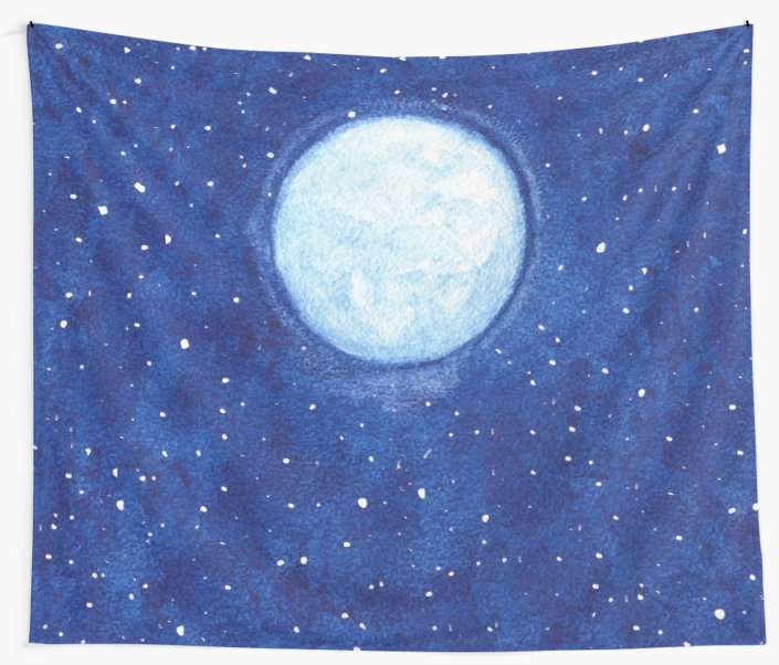705x602 Watercolor Full Moon Wall Tapestries By Anastasia Shemetova