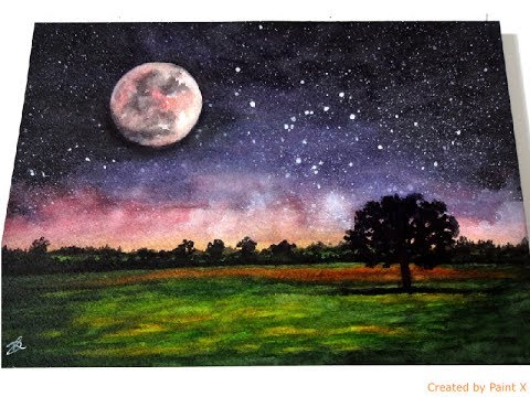 480x360 Watercolor Painting Tutorial Full Moon