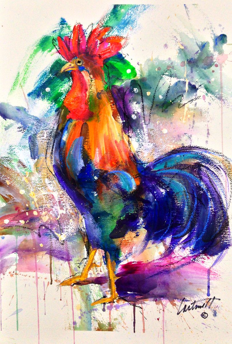 812x1200 Rooster Fun Acrylic On Watercolor Paper Painting
