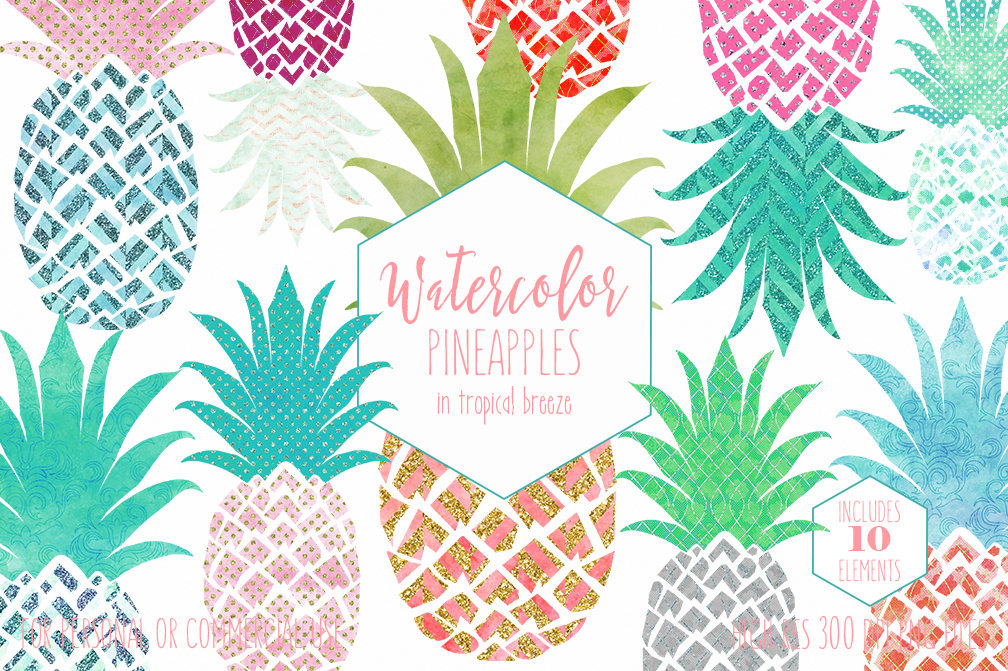 1008x671 Watercolor Pineapple Clipart Commercial Use Clip Art Fun Tropical