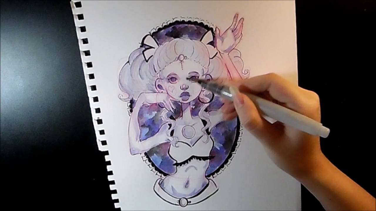 1280x720 Galaxy Girl ~watercolor Drawing