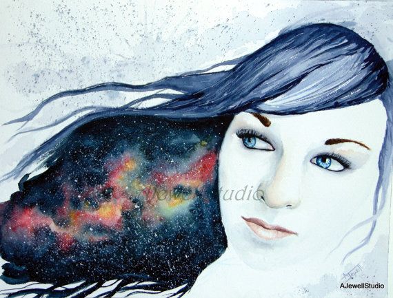 570x433 Watercolor Painting Abstract Galaxy Girl My Art And Etsy Shop