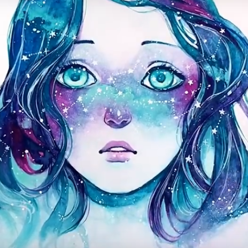 500x500 Beautiful Watercolor Illustrations Starry Girl Watercolor