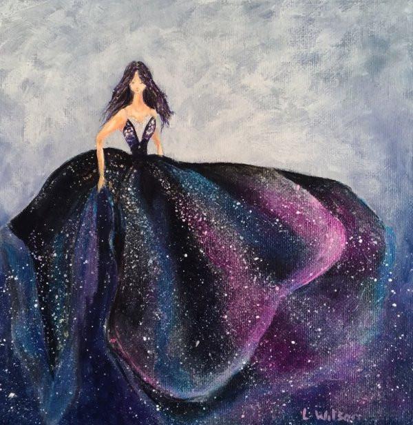 600x617 Galaxy Girl, Universe Creator. By Laura Wilson, Gold Star Work