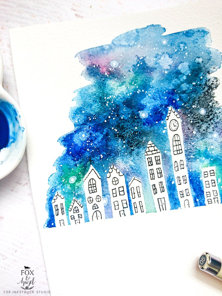 750x1000 Watercolor Galaxy Cityscape Diy