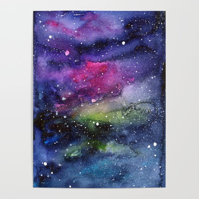 700x700 Galaxy Watercolor Night Sky Painting Nebula Art Poster By Olechka