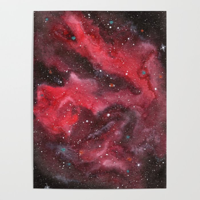 700x700 Red Nebula Galaxy Watercolor Painting Poster By Kathryntmccardle