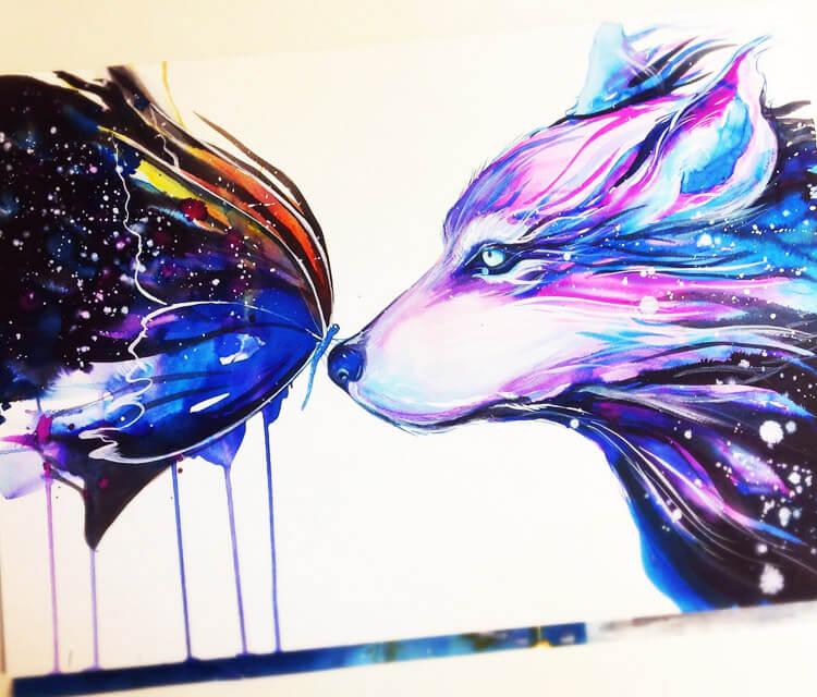 750x640 Two Galaxies Watercolor Painting By Pixie Cold No. 2138
