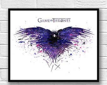 340x270 Game Of Thrones Watercolor Print House Stark Crow Jon Snow