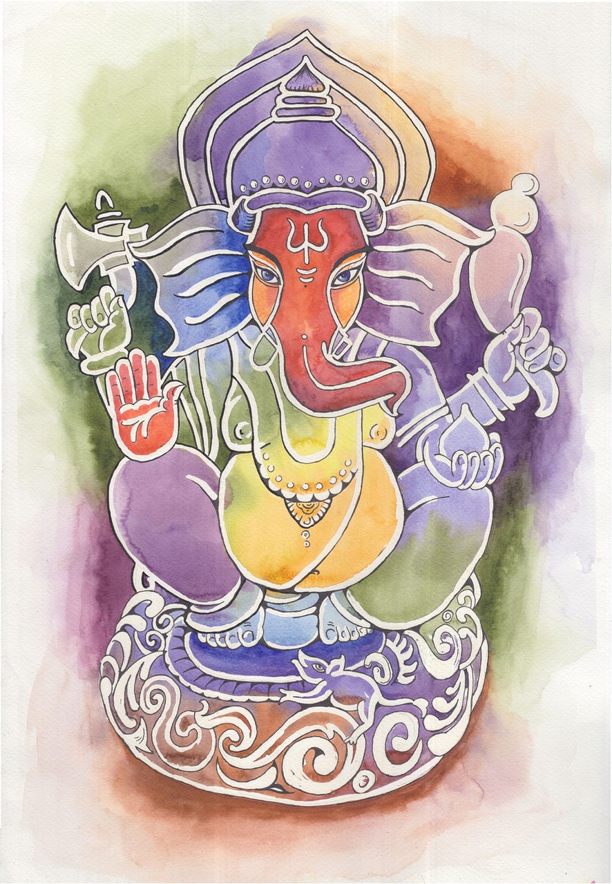 886x1280 Buy Shri Ganesh 02 Watercolor Painting Handmade Painting By Deepak