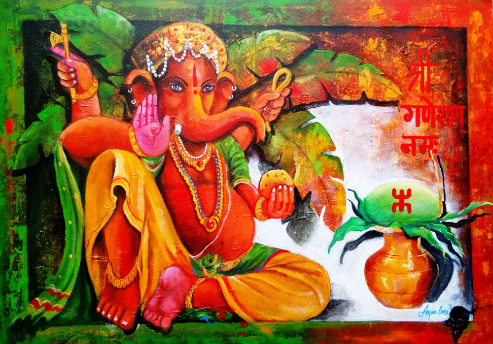 1000x699 Ganesha , Painting By Arjun Das Contemporary Artwork On Acrylic