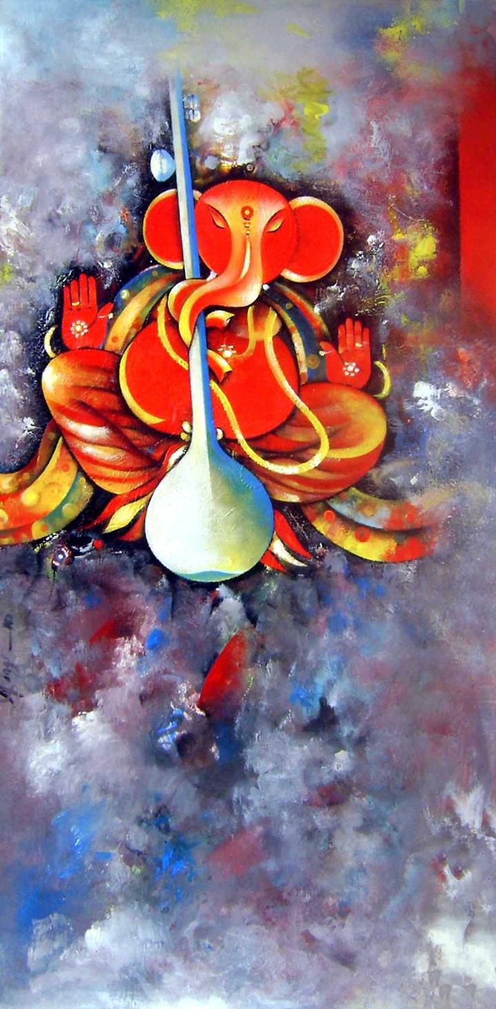 720x1464 Ganesha Siddhidata By Artist M Singh Religious Art Acrylic
