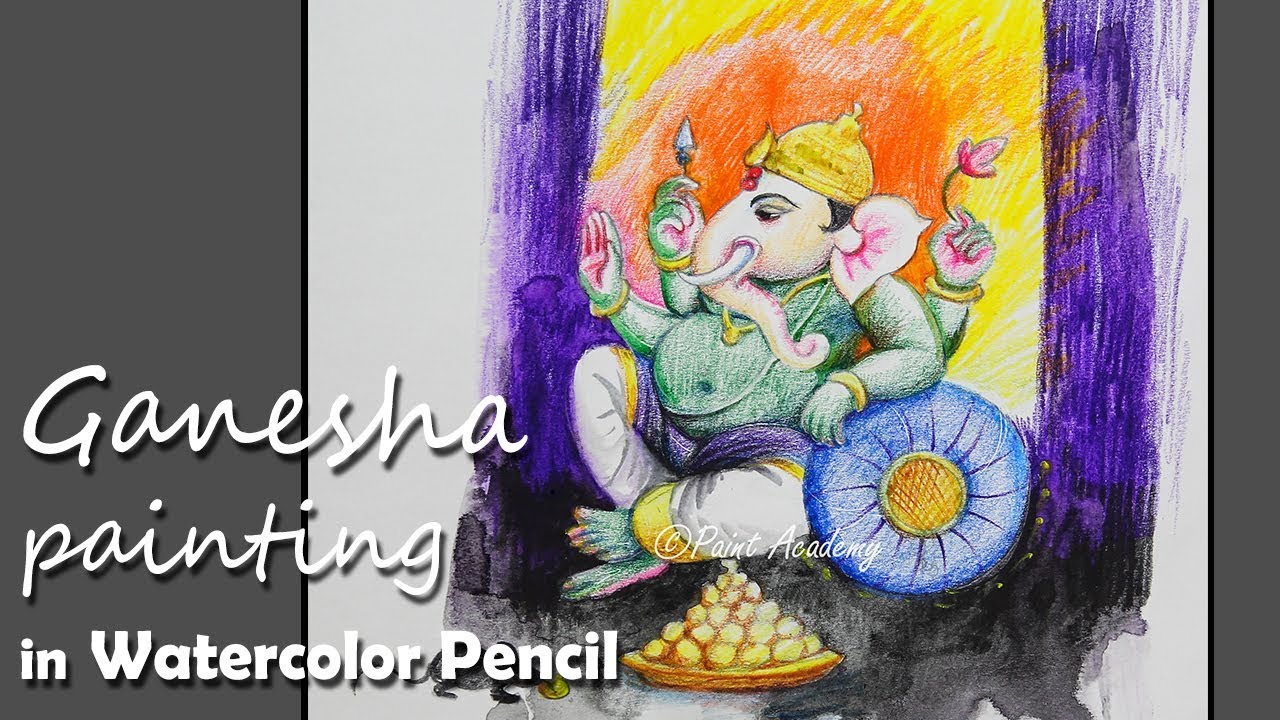 1280x720 Lord Ganesha Painting In Watercolor Pencil Step By Step Drawing