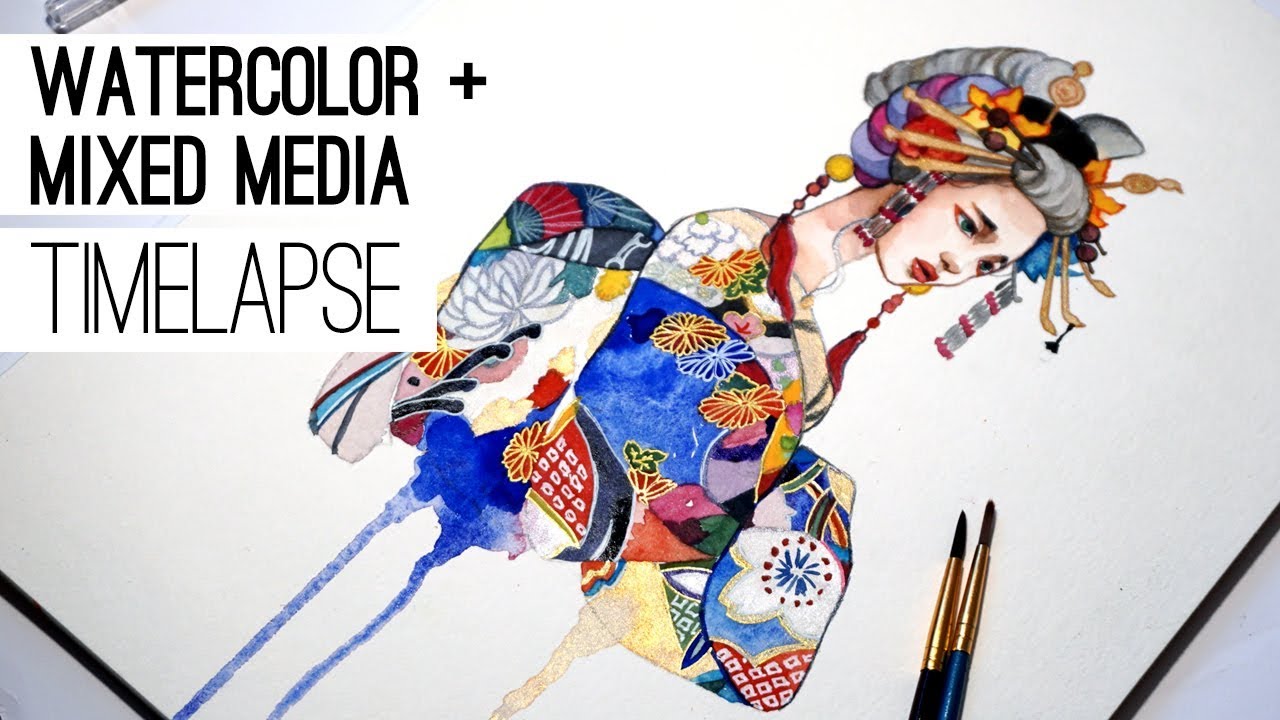 1280x720 Watercolor Amp Mixed Media Timelapse (No Narration) Geisha +