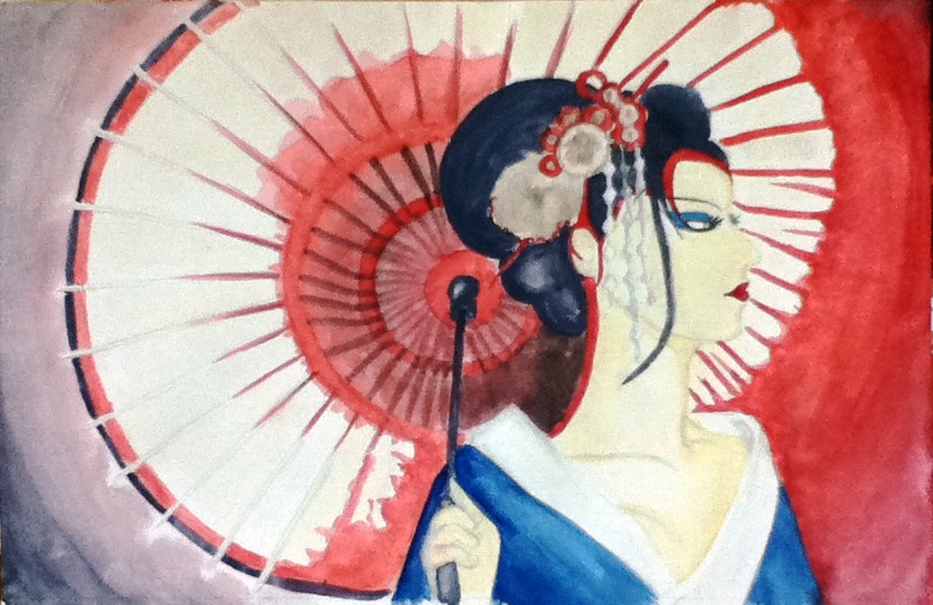 857x556 Geisha Watercolor Painting By Moon Myv