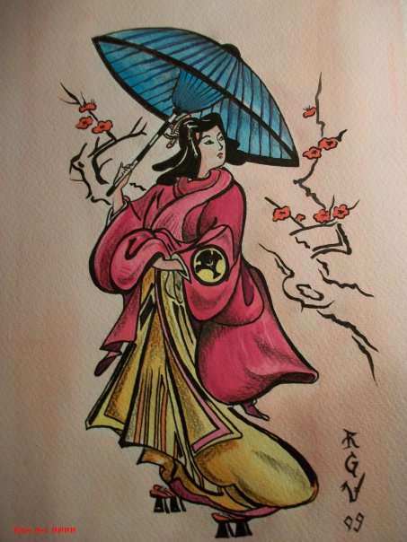 453x604 Geisha Watercolor By Robert Greg Voulgari
